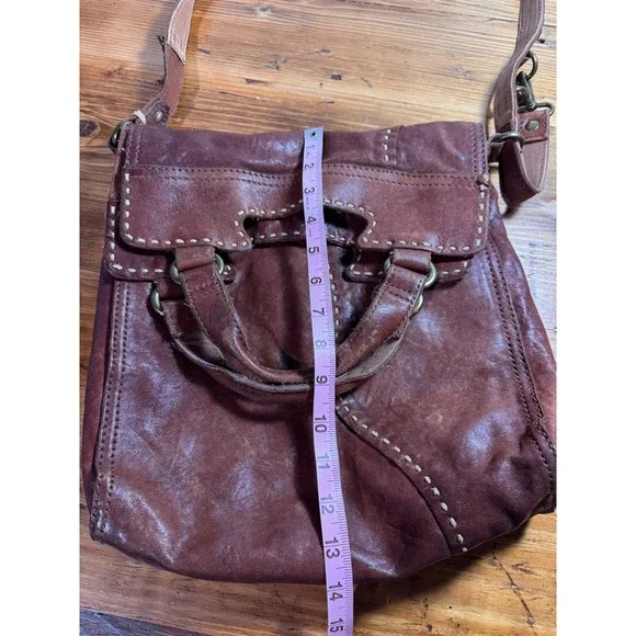 Lucky Brand Brown Leather Boho Distressed Satchel Crossbody Bag Slouchy - Picture 12 of 15